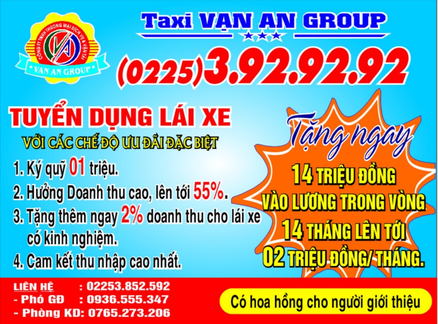 TUYỂN DỤNG TÀI XẾ - TAXI VẠN AN GROUP